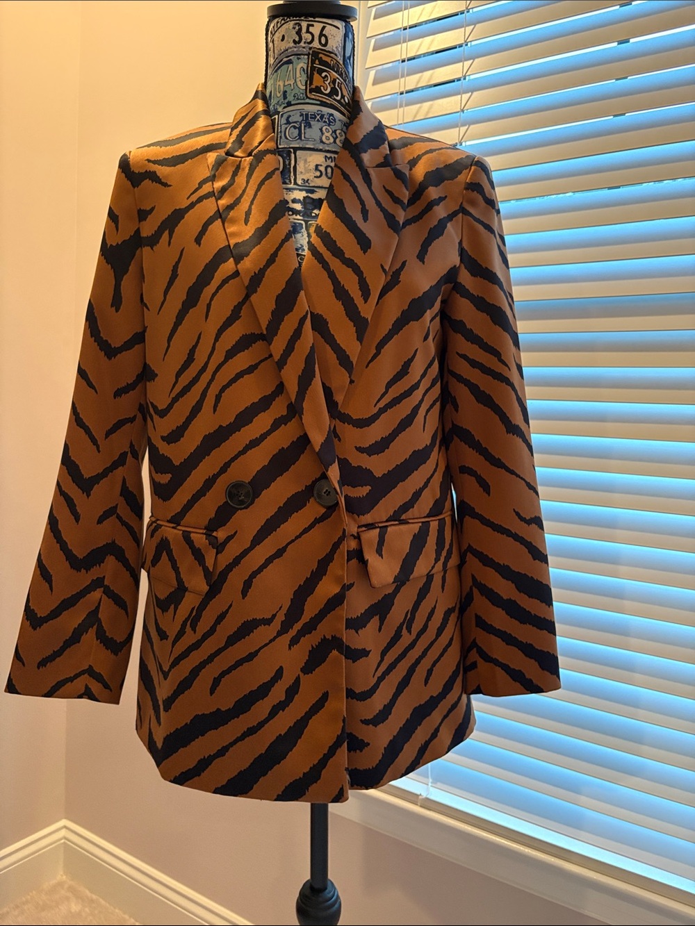 Zara Tiger-Stripe Double-Breasted Blazer - Brown/Black